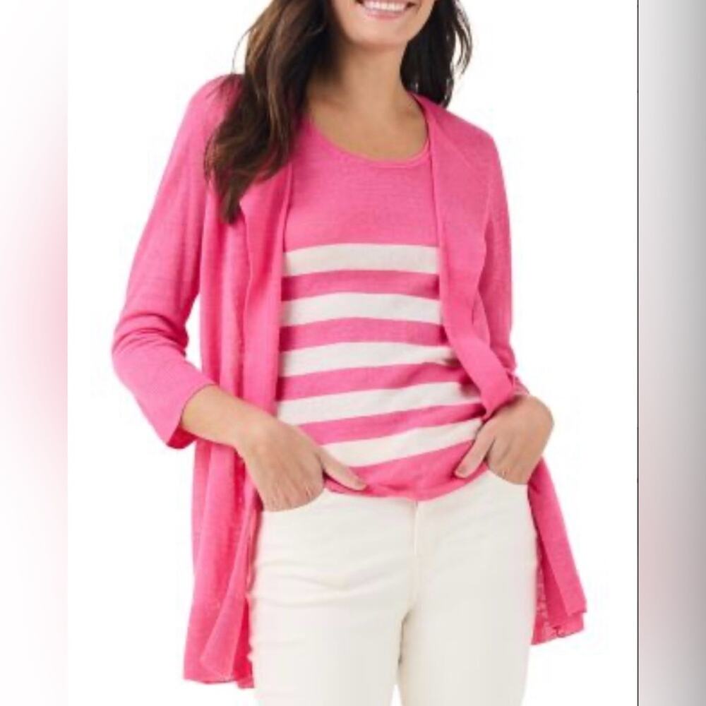 Nic+Zoe Women's Featherweight Flyaway Linen Blend Cardigan - Wild Pink - XS NWT